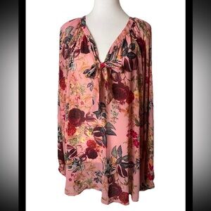 Torrid 2 Long Sleeve Floral Spring Blouse With Tie Valentine Easter 18/20 2X